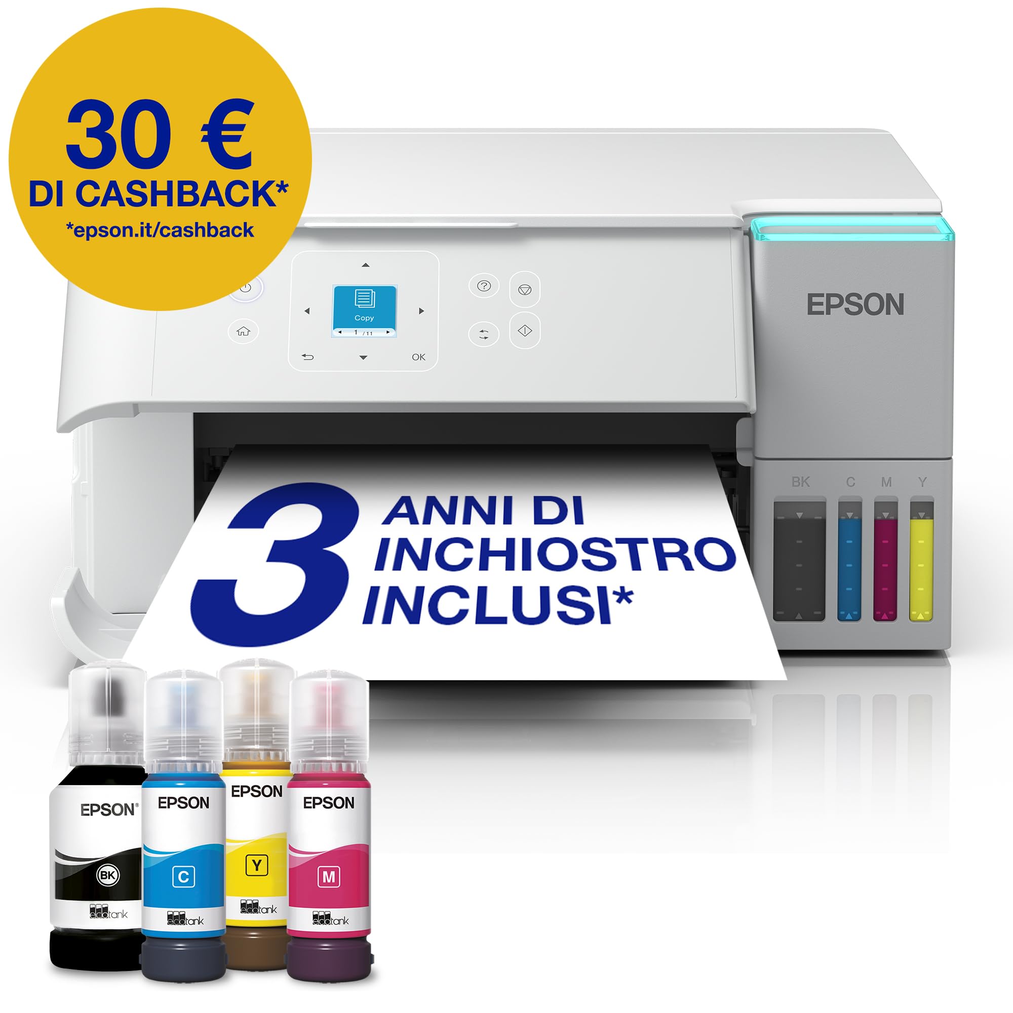 Epson EcoTank ET-2959 Stampante A4 Wi-Fi Stampa Copia Scansione Fronte/Retro LCD 3.7 cm 3 Anni Inchiostro