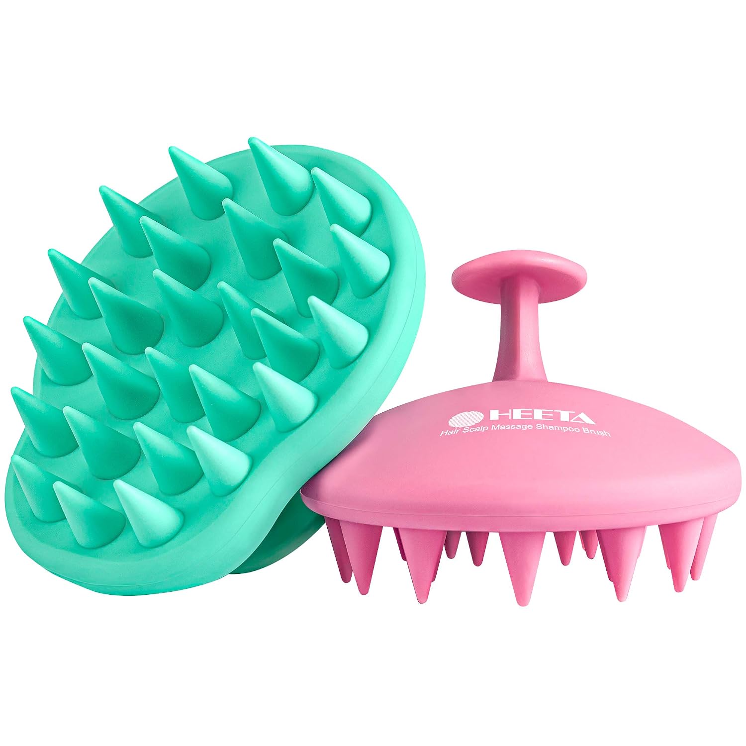HEETA Hair Scalp Massager Shampoo Brush, Upgraded Full Silicone Integrated Design Hair Care Brush with Soft Silicone Bristles, Head Massager for Remove Dandruff and Hair Growth (Green & Pink)