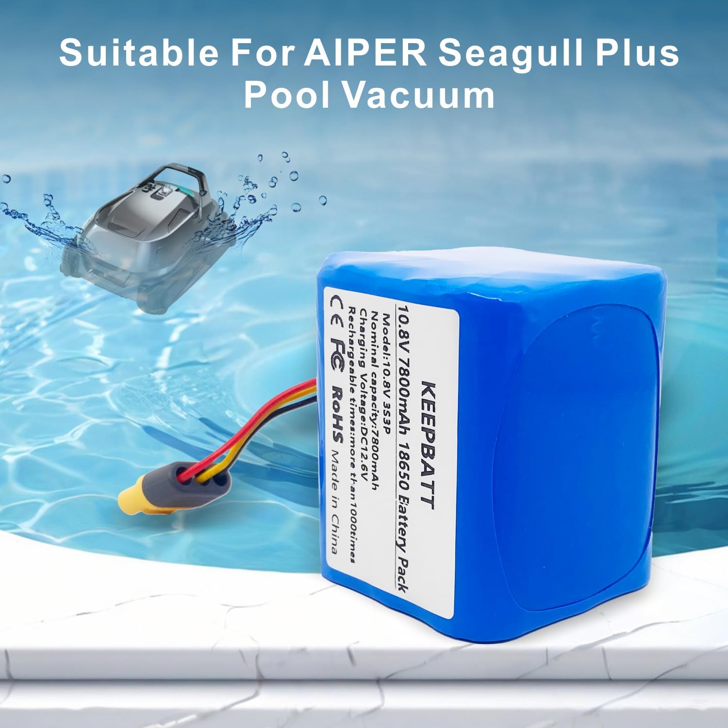 10.8V 7800mAh Replacement Battery Pack Suitable for Aiper Seagull Plus Pool Vacuum (12.6V Charging Voltage)