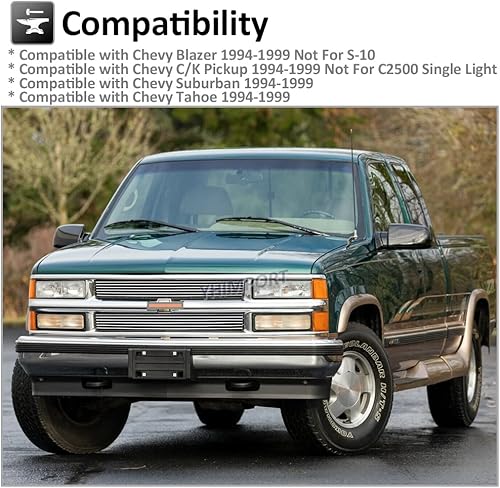 Miniatura 2 de Parrilla frontal cromada para Chevy C K Pickup Suburban Blazer Tahoe Billet Grill Combo Al Sólido pulido (2 piezas)