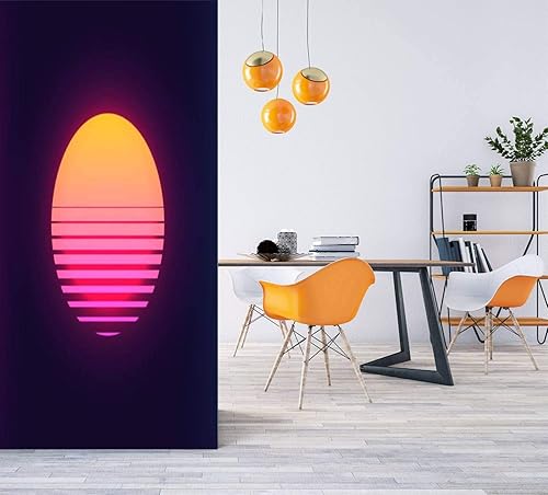 Miniatura 2 de Calcomanía 3D para puerta, diseño vintage de los años 80, diseño retro de la onda de vapor, adhesivo extraíble, PVC, mural de pared, papel pintado