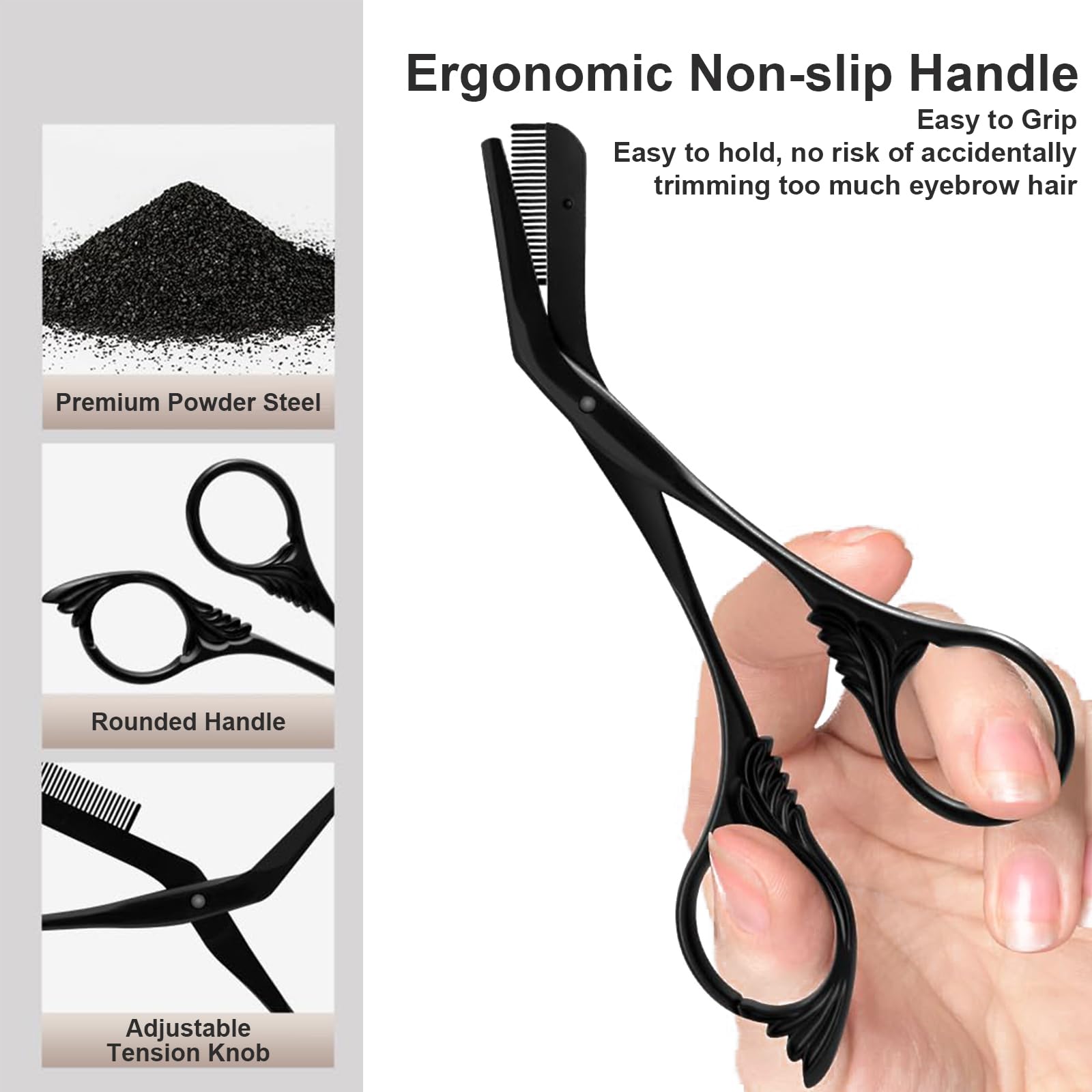 Strumenti di Bellezza 2-in-1, Taglia Sopracciglia con Pettine, Lama Acciaio Polvere 14.5cm, Per Dermaplaning Viso