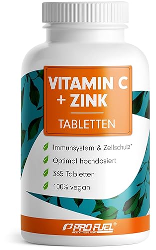 Vitamin C + Zink (365 Tabs) - optimal hochdosiert: 500 mg gepuffertes Vitamin C + 15 mg Zink aus bioverfügbarem Zinkbisglycinat - Immunsystem & Zellschutz - laborgeprüft mit Zertifikat - 100% vegan - 1x 365 Tabletten