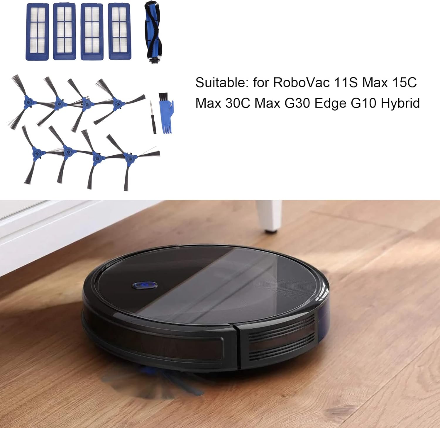 Sweeping Robot Main Side Brush Filter Screen Replacement Kit Efficient Cleaning Compatible with Eufy RoboVac 11S Max 15C Max 30C Max G30 Edge G10 Hybrid