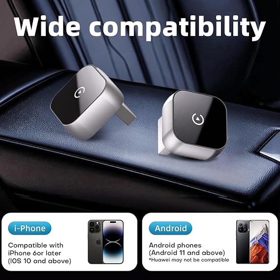 2 in 1 Wireless CarPlay & Android Auto Adapter UK,2025 Upgraded Wireless CarPlay Adapter,Effortlessly Convert Wired to Wireless CarPlay for Cars from 2016+ for iOS 10+/Android 11+