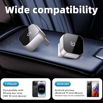 2 in 1 Wireless CarPlay & Android Auto Adapter UK,2025 Upgraded Wireless CarPlay Adapter,Effortlessly Convert Wired to Wireless CarPlay for Cars from 2016+ for iOS 10+/Android 11+