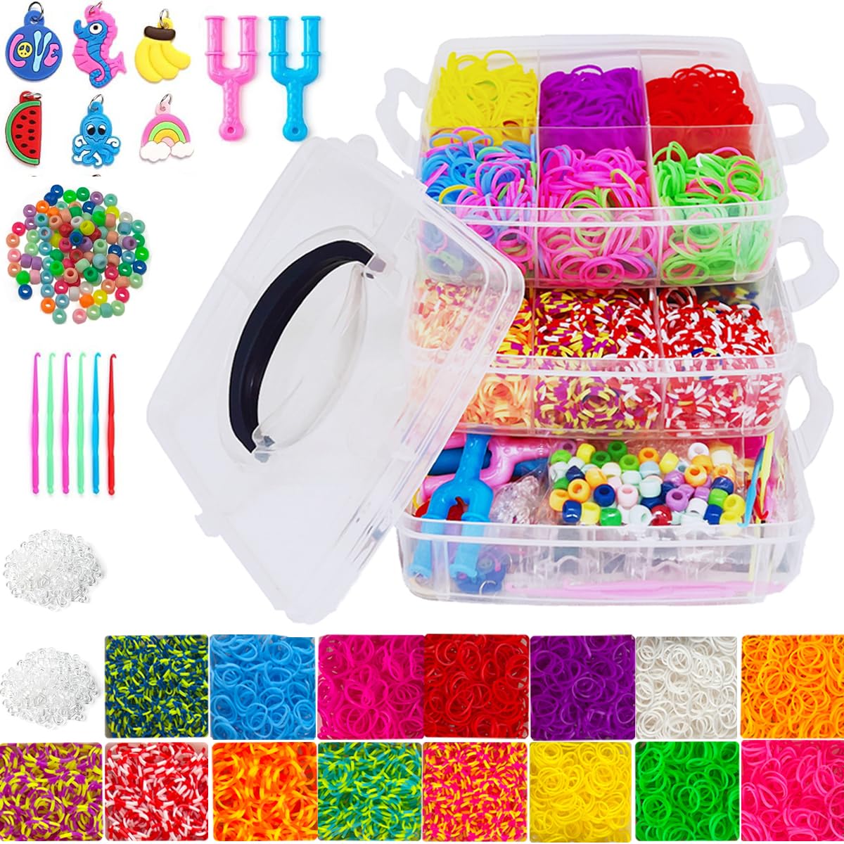 ONECK4500 Loom Bands Kit with Loom Board, Elastic Bracelet Making Set with Hooks &Charms