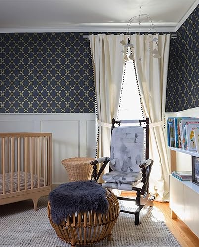 Miniatura 3 de Timeet Papel tapiz geométrico para despegar y pegar, papel adhesivo dorado y azul, autoadhesivo, extraíble, de 17.7 x 197 pulgadas, para sala de