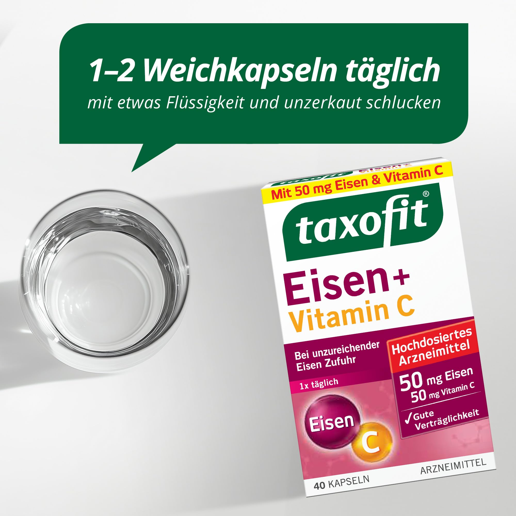 taxofit Eisen + Vitamin C | Bei unzureichender Eisenzufuhr | Kapseln | 5 x 40 Stück