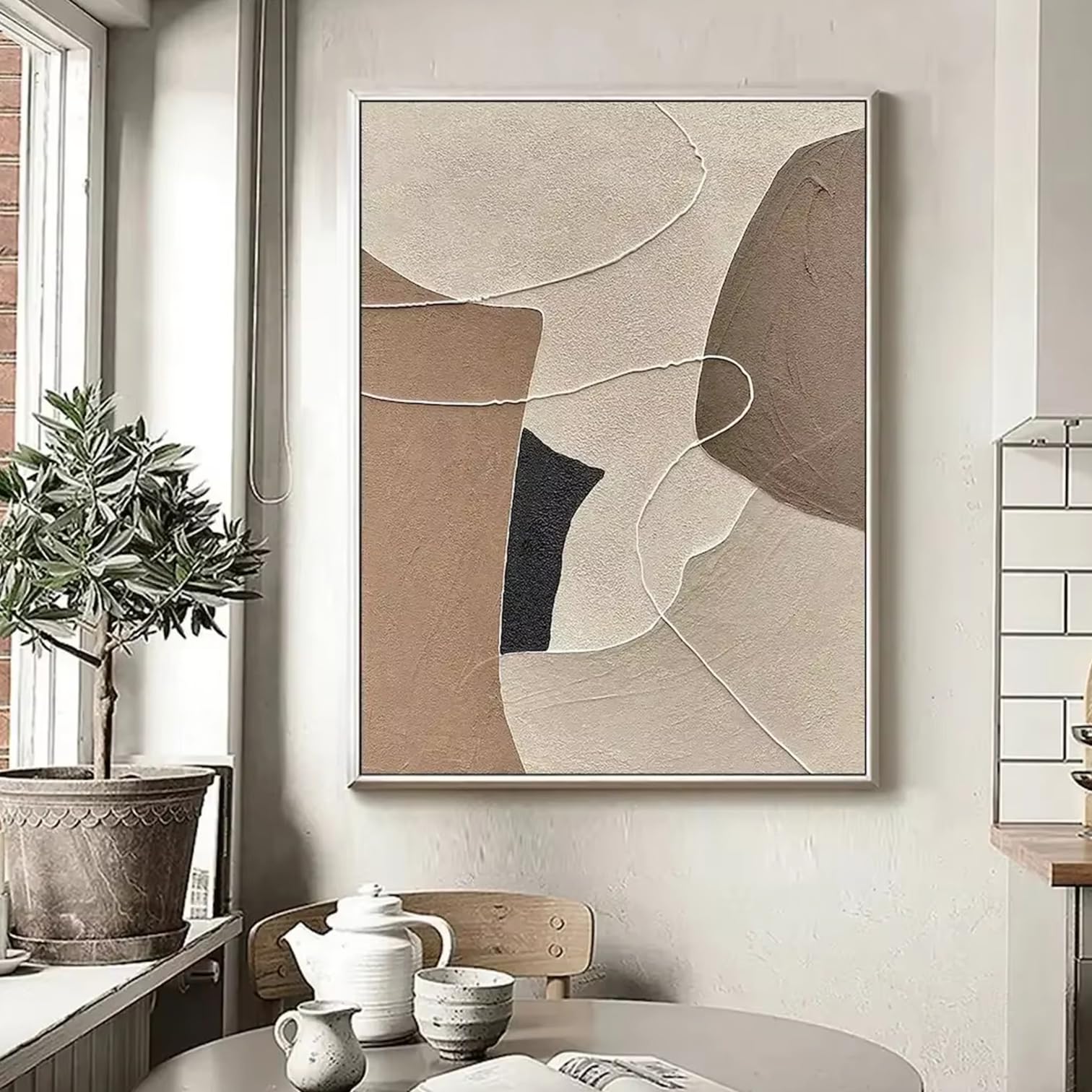 DFZEWKI Beige and Brown Abstract Beige Canvas Wall Art Canvas Prints Artwork for Living Room Home Decor(40x50cm(16x20in)/No frame)
