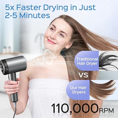 Miniatura 4 de Secador de Pelo Jolitoi con Difusor - Secador de Alta Velocidad Iónico Profesional con Motor de 110,000 RPM para Secado Rápido, Secador de Bajo