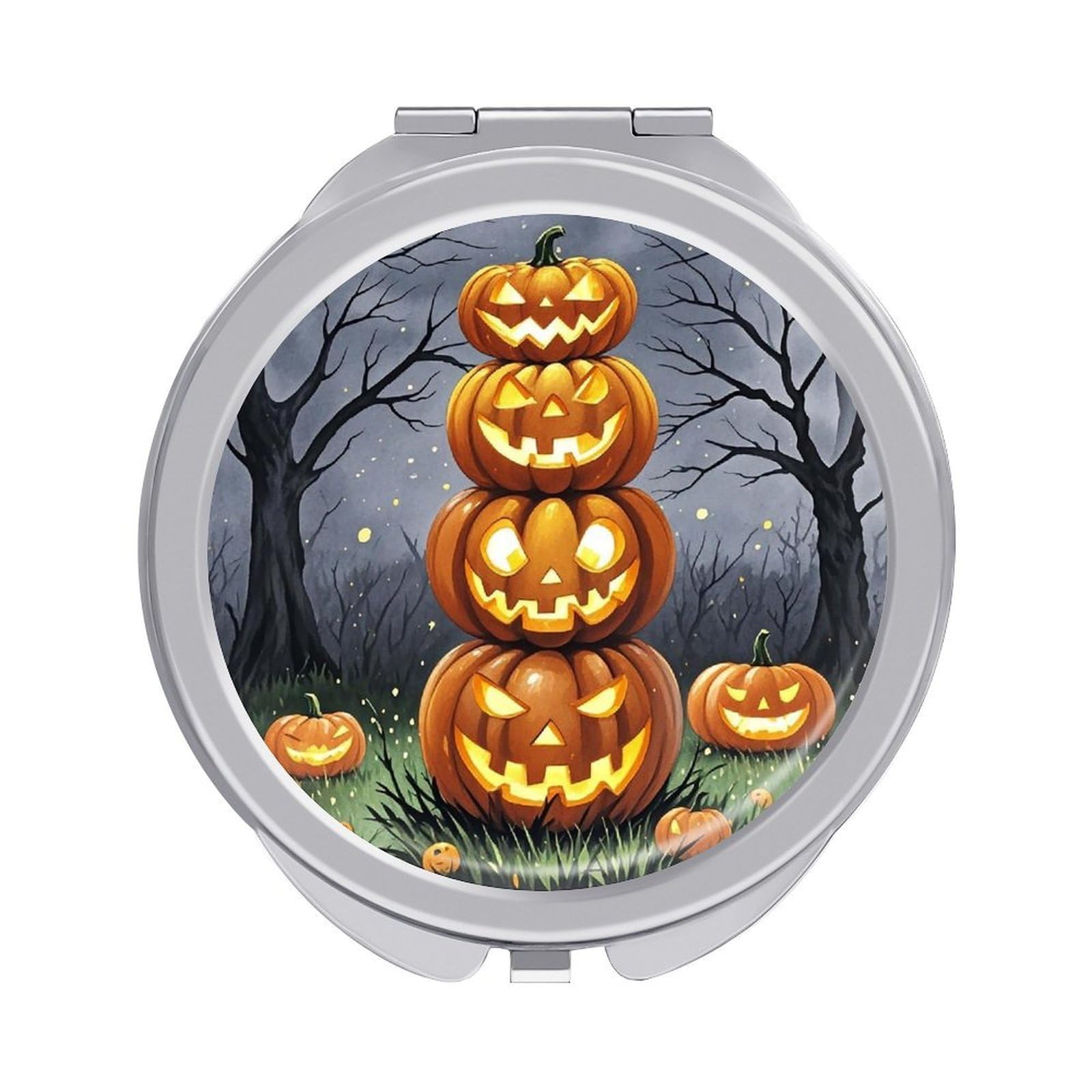 LZQPOEAS Pumpkin Pumpkin Pumpkin Travel Makeup Mirror 1X/2X Magnifying 2.4In Double Sided Metal Round Compact Mirrors Portable Mini Mirror for Purse, Pocket Folding Handheld for Women Gift