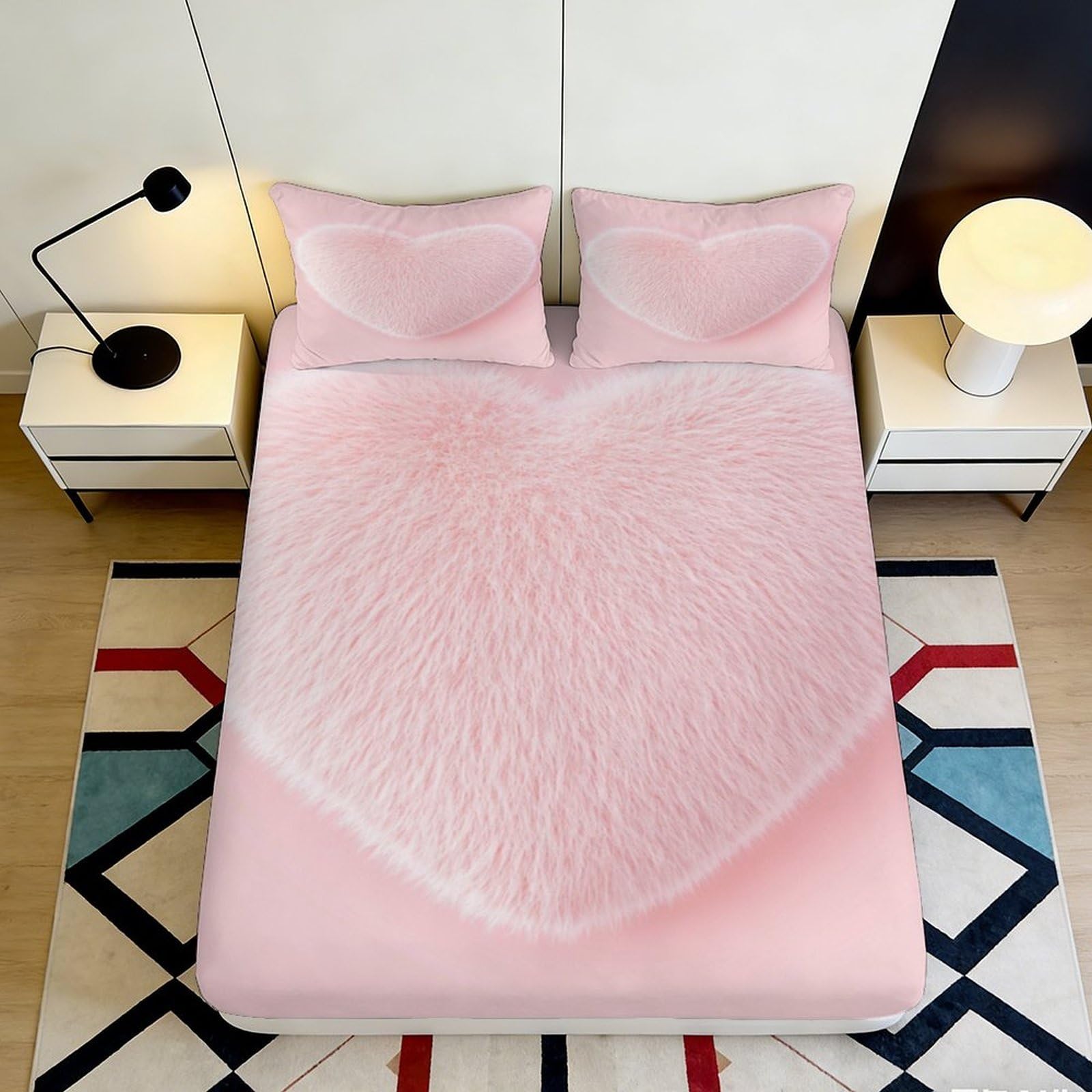 3D Printed Feather Heart Fitted Sheet Microfiber Elastic Hem Feather Heart Mattress Fitted Cover Deep Pocket Bedroom Wrap 200x200x25cm 90x200x25cm