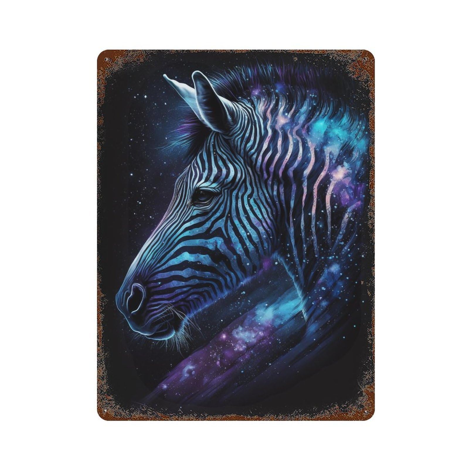 Rusty Metal Tin Sign Galactic Zebra Art Print 15.7"x11.8", Classic Wall Plaque for Cafe, Home Bar And Lounge Decor