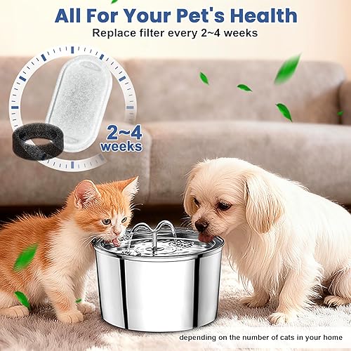 Miniatura 6 de Repuesto de filtro de fuente de agua para gatos, 12 filtros para gatos con 12 esponjas de espuma para 67 oz2L y 108 oz3.2L de acero inoxidable
