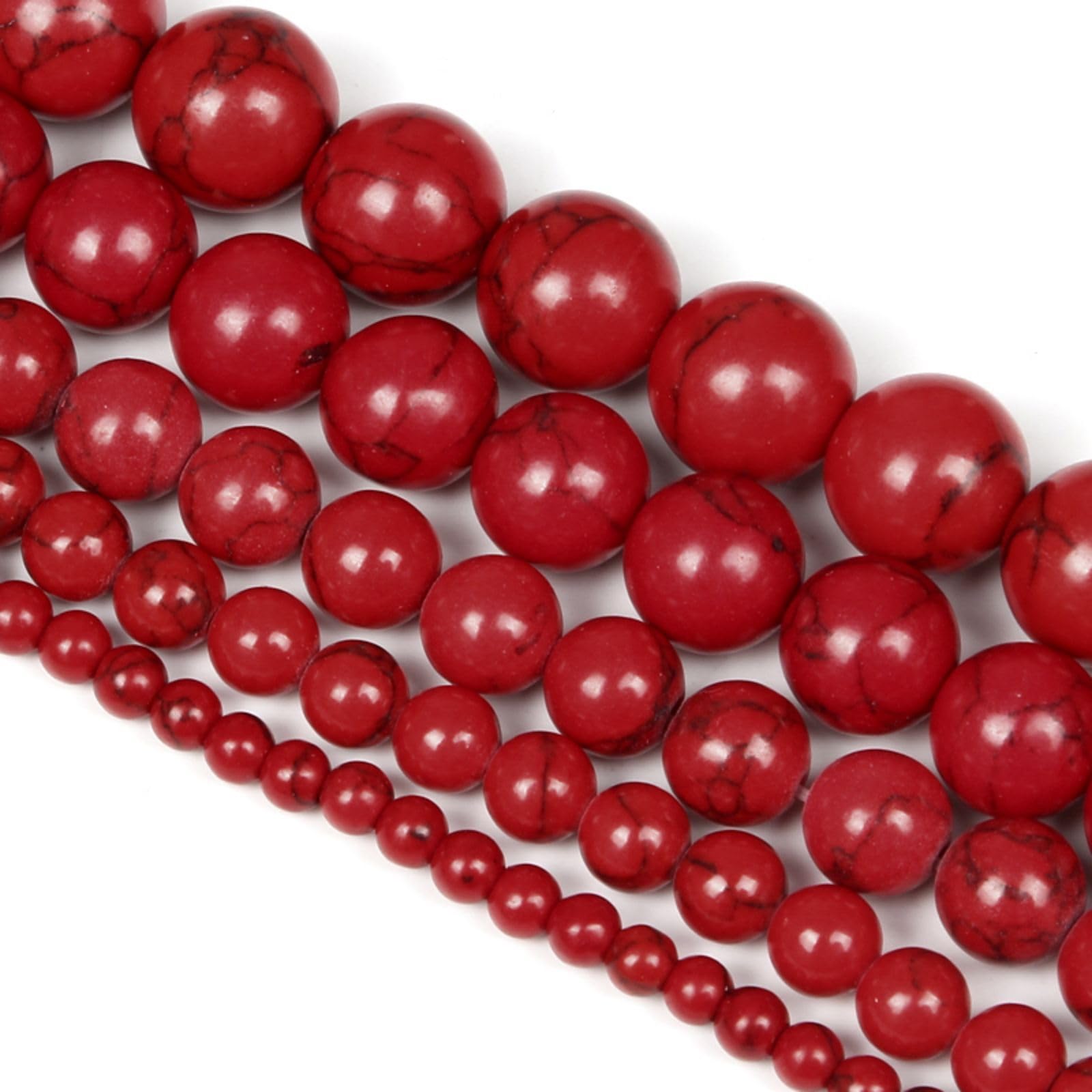 58 perline rotonde in pietra turchese con linea rossa da 6 mm per la creazione di gioielli fai da te, braccialetti e collane.