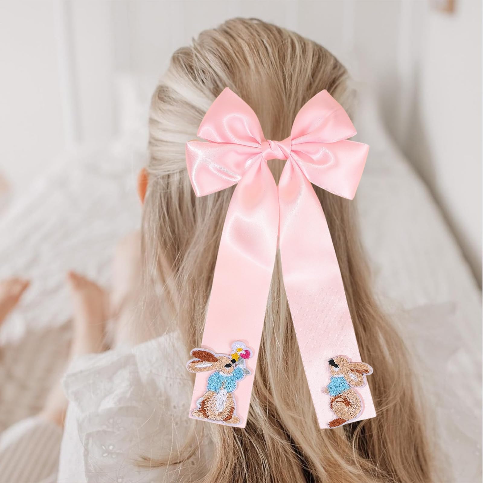 Amazon.com : Easter Hair Bow Clips Bunny Hair Clip Pink Ribbon