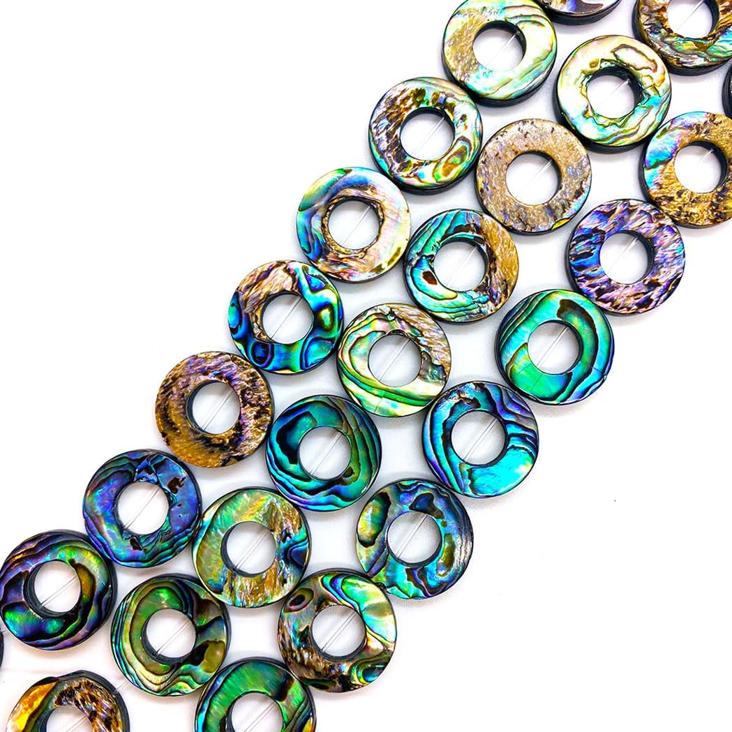 15PCS Hollow Circle Abalone Shell Beads Natural Abalone Flat Loose Beads Jewelry Making Beads, 15mm
