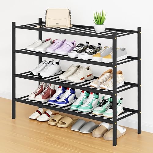Miniatura 45 de Smiry Estante para zapatos, organizador de zapatos de bambú de 2 niveles, estante de almacenamiento de zapatos de madera apilable independiente para