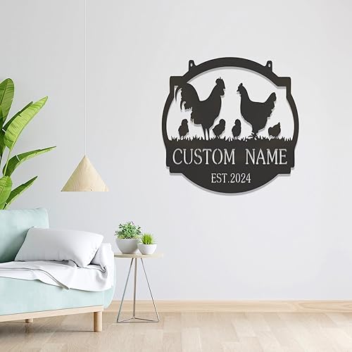 Miniatura 3 de Letrero de metal personalizado de granja, letrero personalizado con nombre de familia de pollo, arte de pared rústico de granero, decoración de
