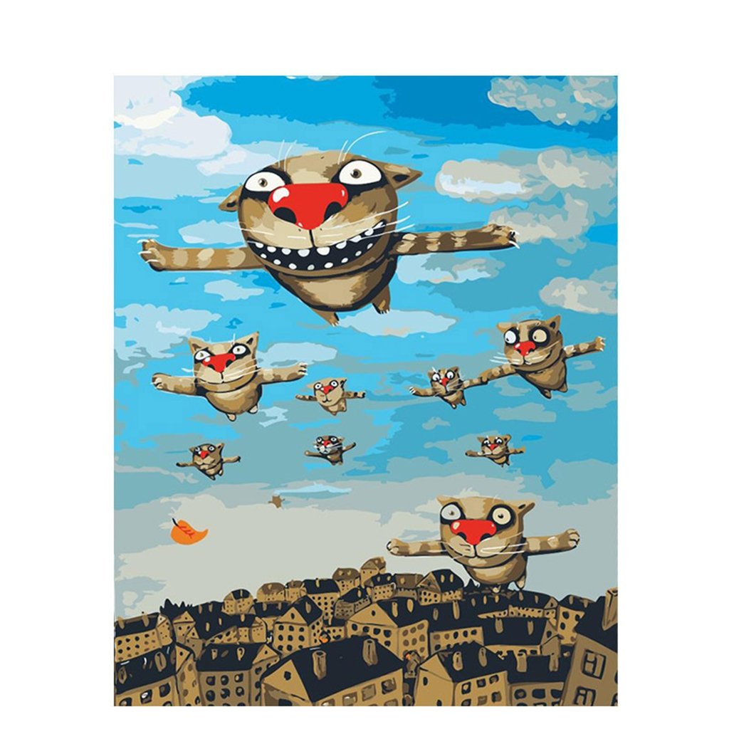 Good Value 油絵 数字キットによる絵画 塗り絵 大人 手塗り DIY絵 デジタル油絵 手描き 応接間装飾画 塗装 壁掛け 手作り 初心者手芸 40x50cm - 飛ぶ猫