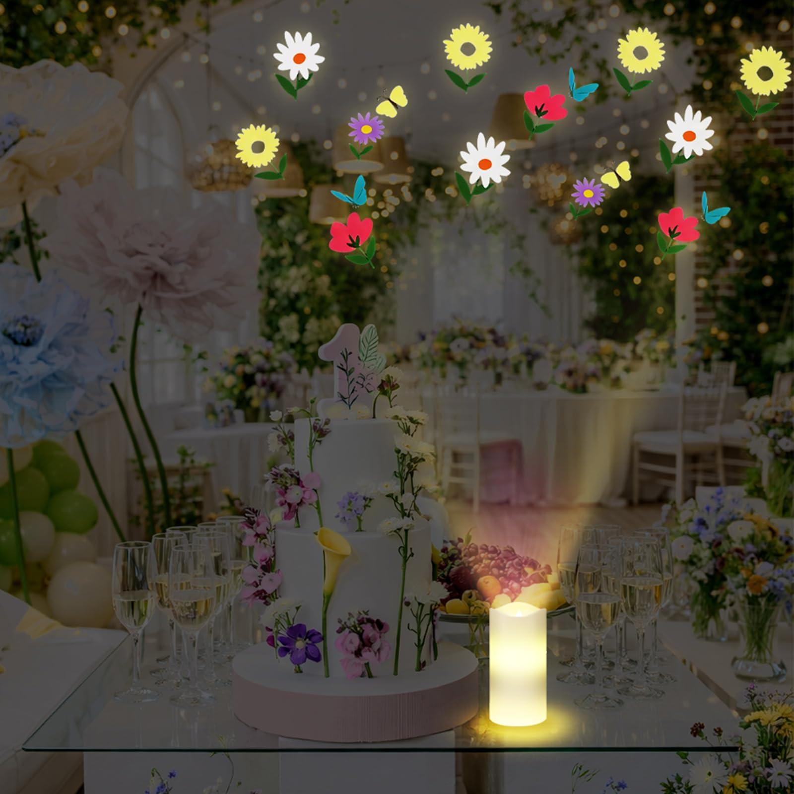 Baquler Wildflower flammenlose Kerzen Frühling Projektor Lichter Dekoration LED Kerze Batteriebetriebenes Nachtlicht mit Fernbedienung Timer für Hochzeit Tee Party Frühling Sommer Dekorationen für