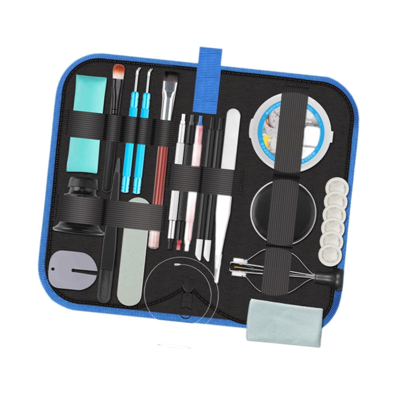 Kit de Reparación de Relojes con Estuche de Transporte, Paño de Limpieza para Relojes, Suministros Portátiles para Reparación de Relojes, Juego de Rep