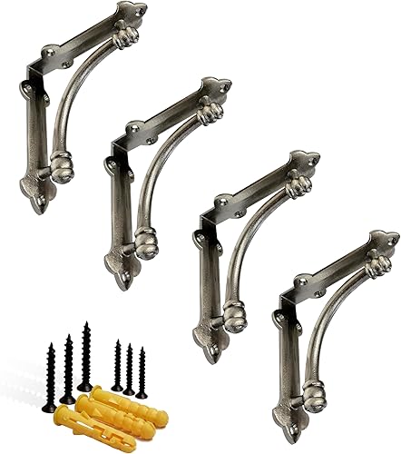 NACH Soportes decorativos para estantes, paquete de 4 soportes decorativos de hierro fundido de metal antiguo de 5.25 x 1.25 x 5.25 pulgadas,