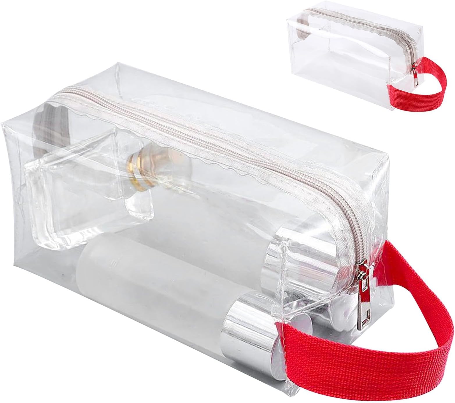Transparent Cosmetic Bags for Travel, Large PVC Pencil Case for Student, Makeup Bags Makeup Brush Storage Organizer for Girls(Red and Gray)