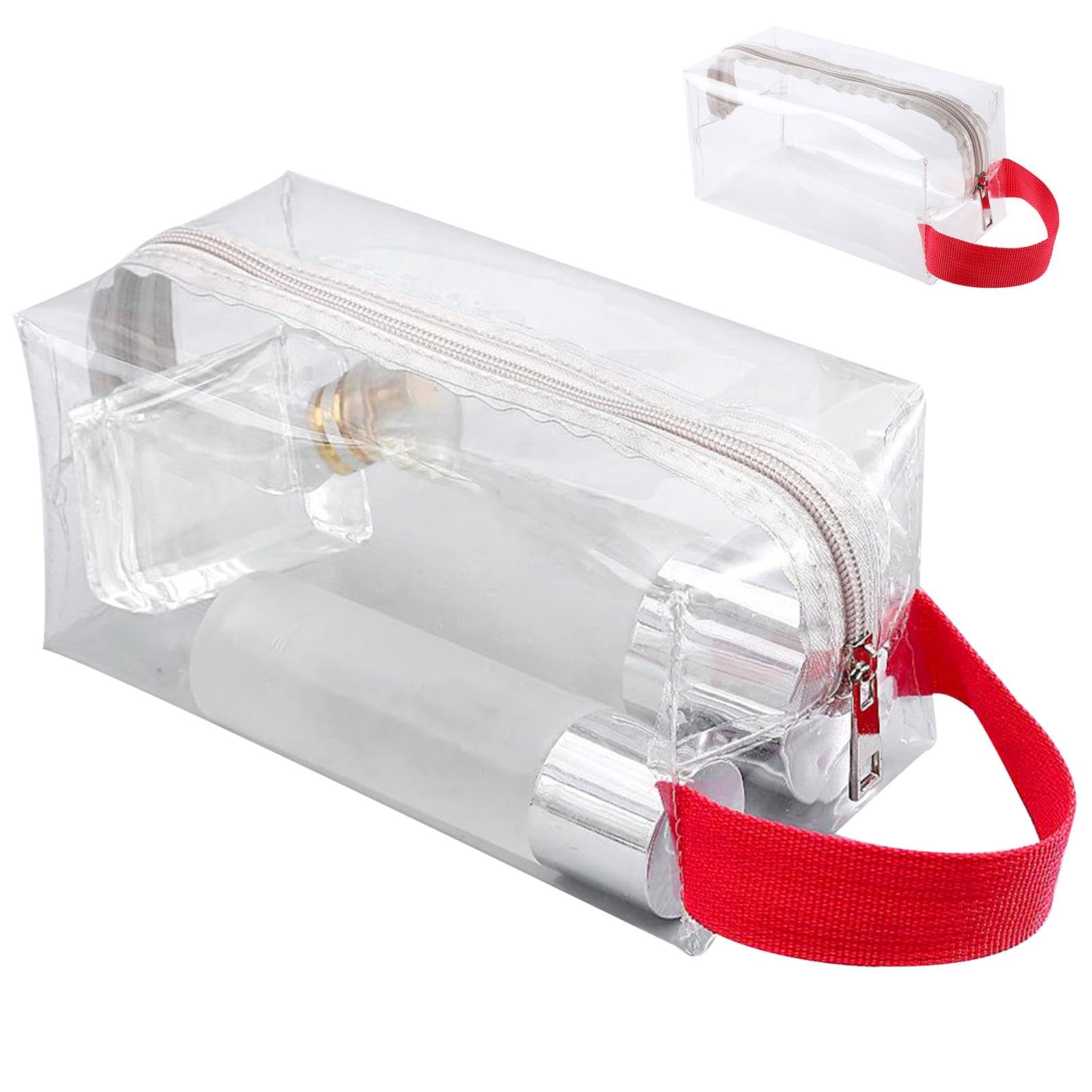 Transparent Cosmetic Bags for Travel, Large PVC Pencil Case for Student, Makeup Bags Makeup Brush Storage Organizer for Girls(Red and Gray)