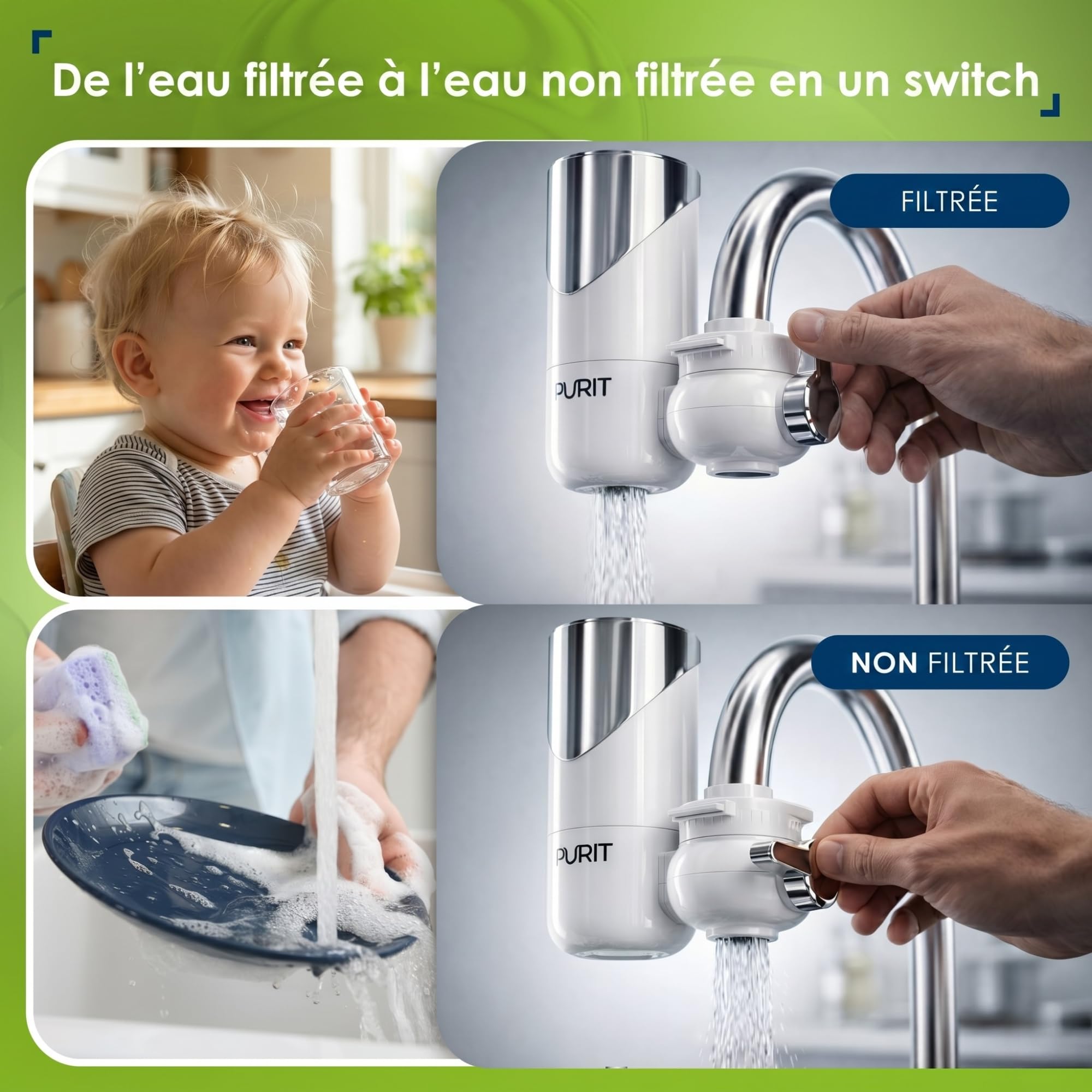 PURIT Filtre à eau robinet cuisine cartouche céramique diatomée charbon actif 1000 L