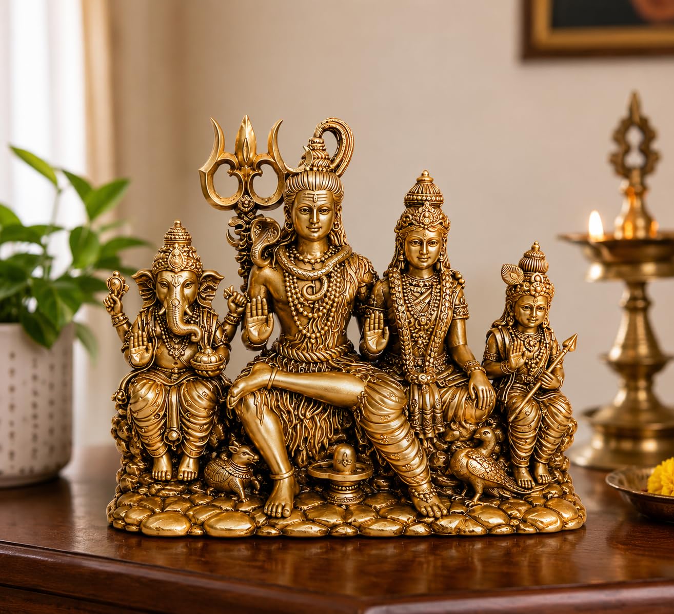 TrueHome Essential Handcrafted Shiv Parivar Brass Idol (11 cm) - Lord Shiva, Parvati, Ganesha & Kartikeya Murti for Home Temple & Vastu Decor 400g- Showpiece Figurine for Home Office Temple Mandir-image-39