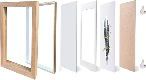 Miniatura 7 de Paquete de 2 cajas de sombra de 8 x 10 pulgadas, vitrina de madera natural, superficie de vidrio real, profundidad interna de 0.6 pulgadas para