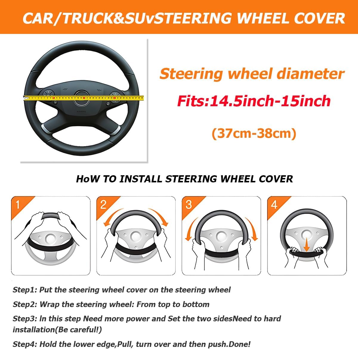 Elastic Car Steering Wheel Cover, 14.5-15 Inch Leather Non Slip Vehicle Steering Wheel Protecter Without Inner Ring, Auto Interior Protection Accessories, Universal Fit (Black) - Image 4