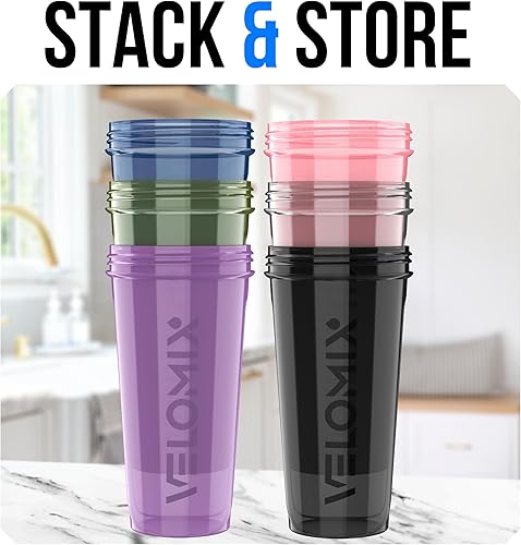 Miniatura 6 de VELOMIX - Paquete de 6 botellas mezcladoras de proteínas de 28 onzas para mezclas de proteínas, tazas agitadoras para batidos de proteínas, paquete