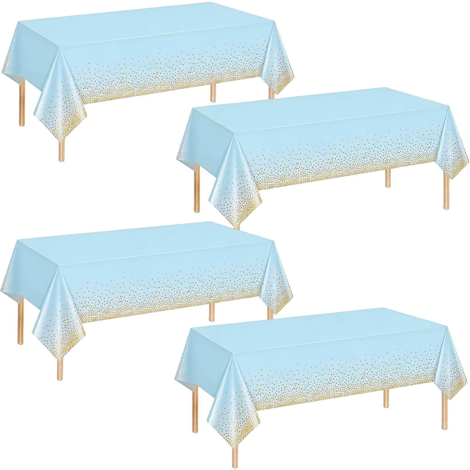 ATBEAMEN Blue Gold Dot Disposable Plastic Table Cloth 4 Pack,Rectangular Plastic Tablecloths 54 x 108 Inch,Waterproof Party Decorative Tablecloths for Birthday,Baby Shower,Picnic and Events Decor