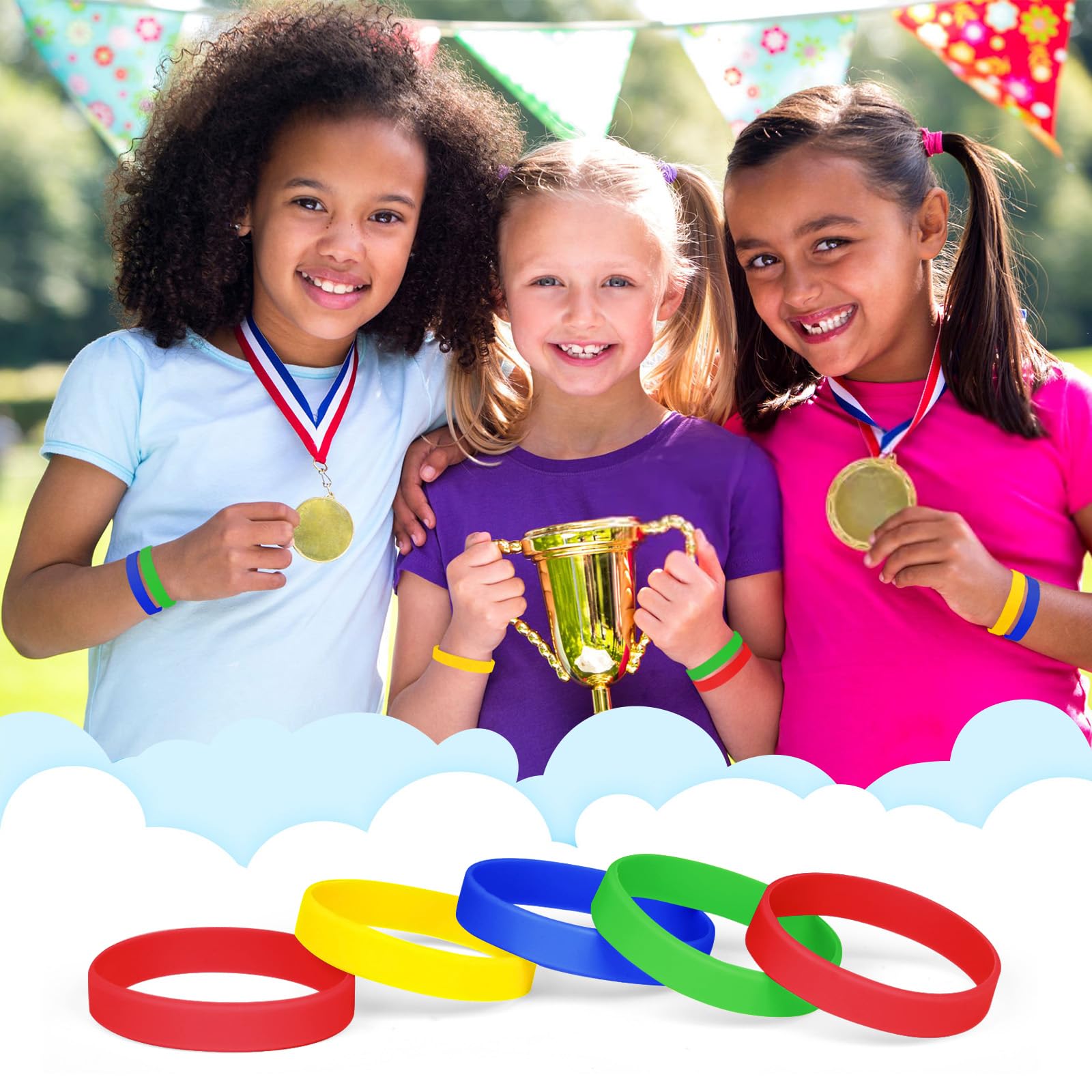 Bracelet en silicone pour enfants lot de 100 17,8 cm vert 4 couleurs 8-12 ans