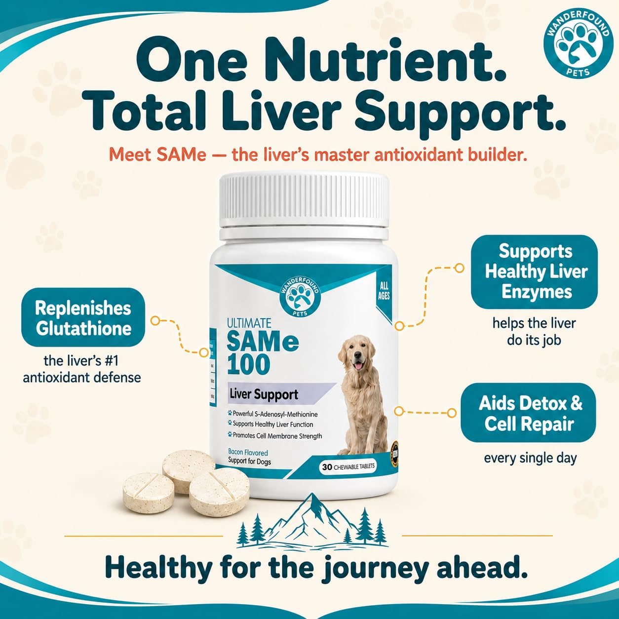 Same 100, Liver Support for Dogs, SAM e Chewable Hepatic Support for Dogs, Promotes Cell Membrane Strength, Bacon Flavor - Soft Chew Treats image 3