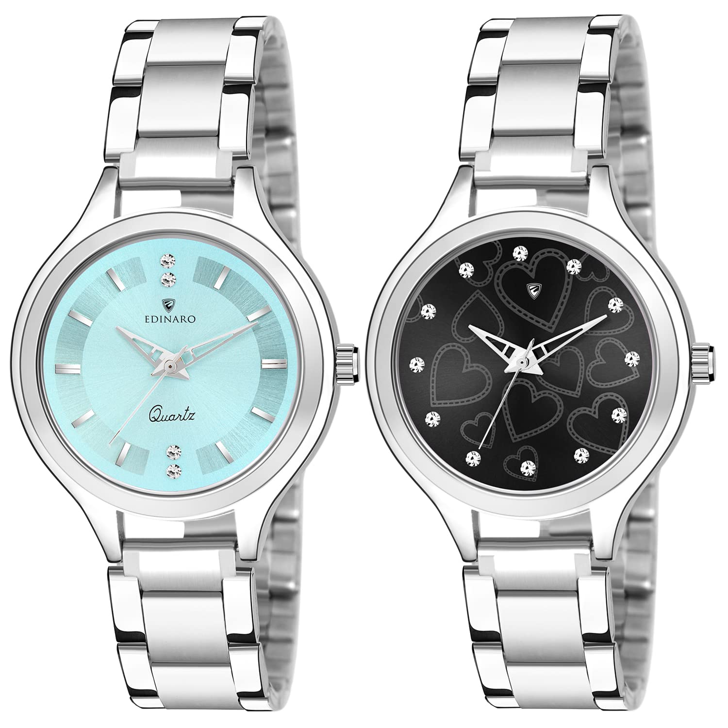 EDINARO Analogue Round Studed Dial with Silver Bracelet Strap Girls & Womens Wrist Watch (Pack of 2) (B09P1GPM4F) Amazon Price History, Amazon Price Tracker