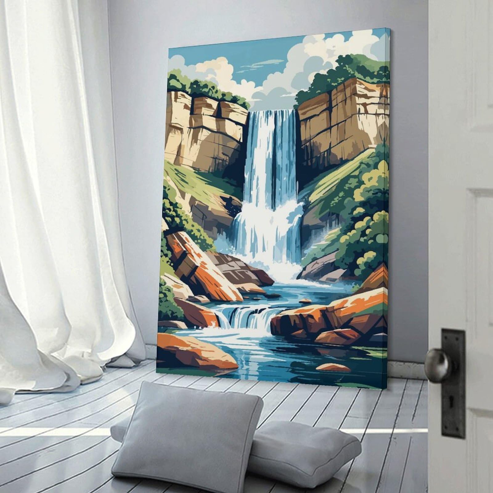 Junmoney Waterfall Landscape Illustration Room Decor Wall Art 12x18inch(30x45cm), for Entrance Spaces, Stair Walls Or Halls, A Neat Decor Update for Hallways