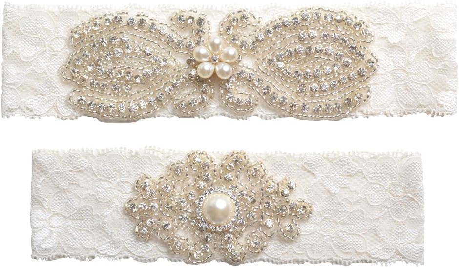 Rhinestones Pearl Lace Wedding Bridal Garter Belt Set