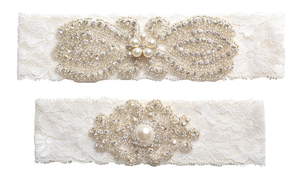 Wishprom Rhinestones Lace Wedding Bridal Garter Belt Set, Ivory