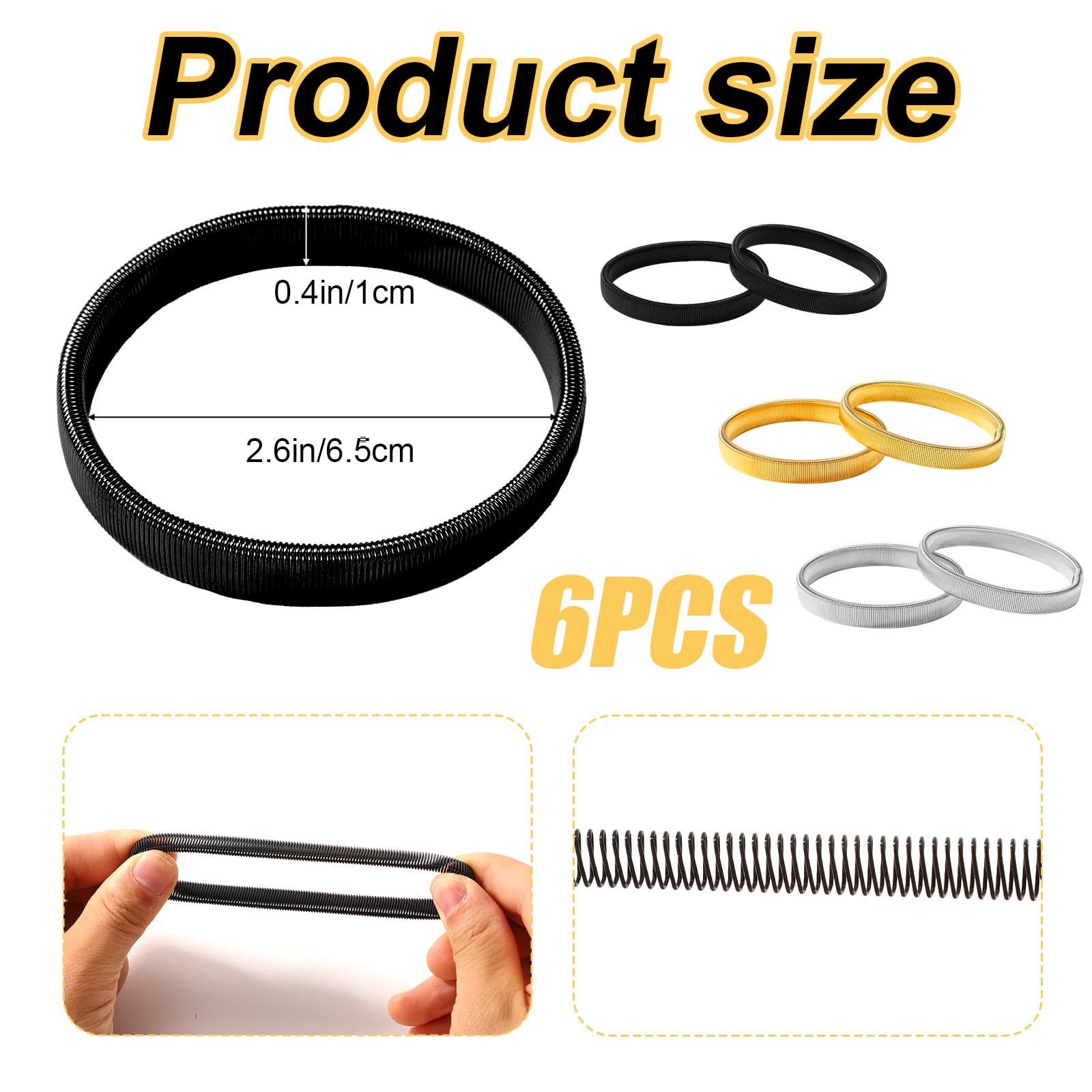 6pcs Sleeve Garters, Anti-Slip Shirt Sleeve Holder Stretchy Metal Arm Band Unisex Arm Strap to Hold up Sleeves Armbands for Women Men (Black, Gold, Silver)