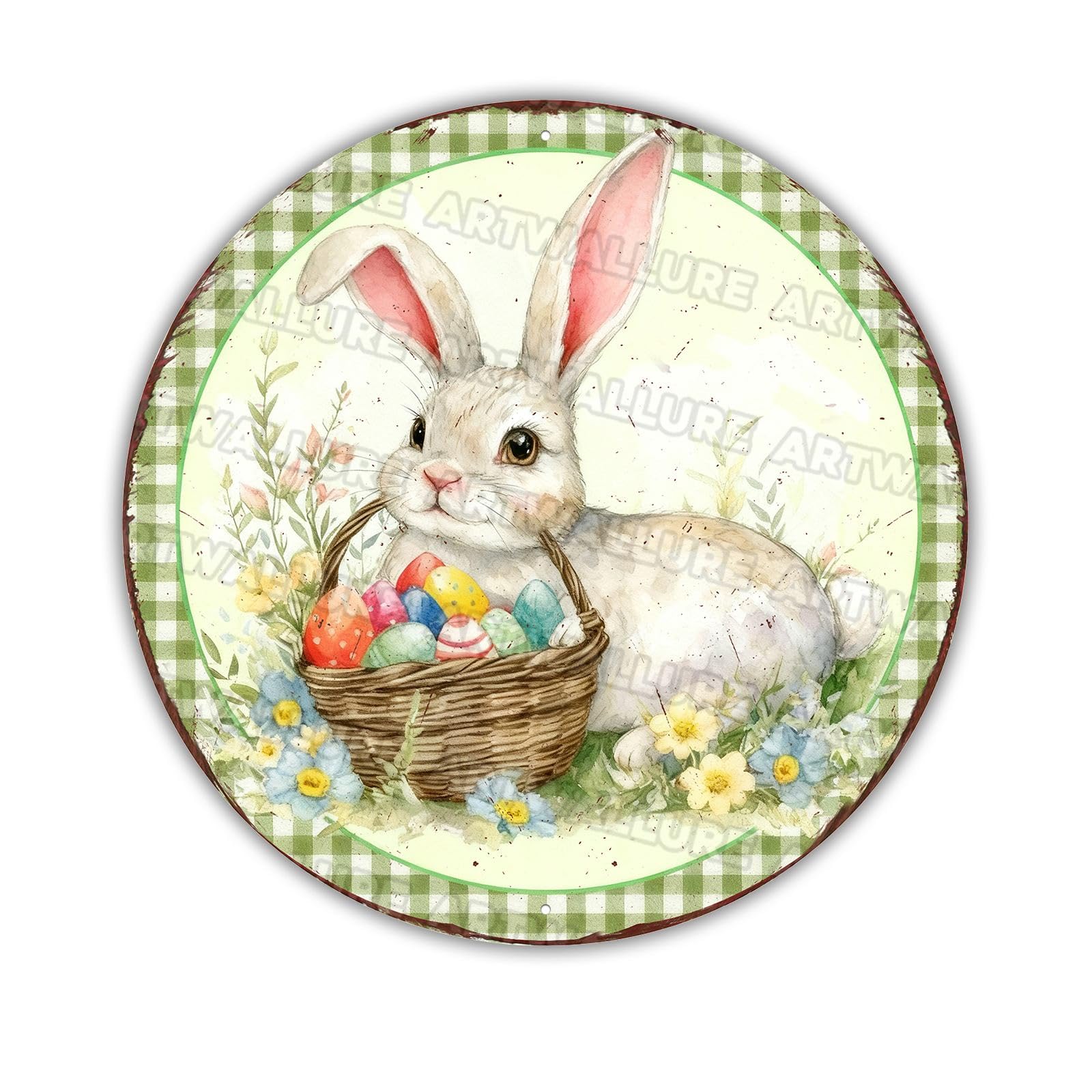Bunny Easter Eggs Metal Sign Spring Celebration Design Rustic Wall Decor For Farmhouse Home Garden Seasonal Ornament 8x8Inch