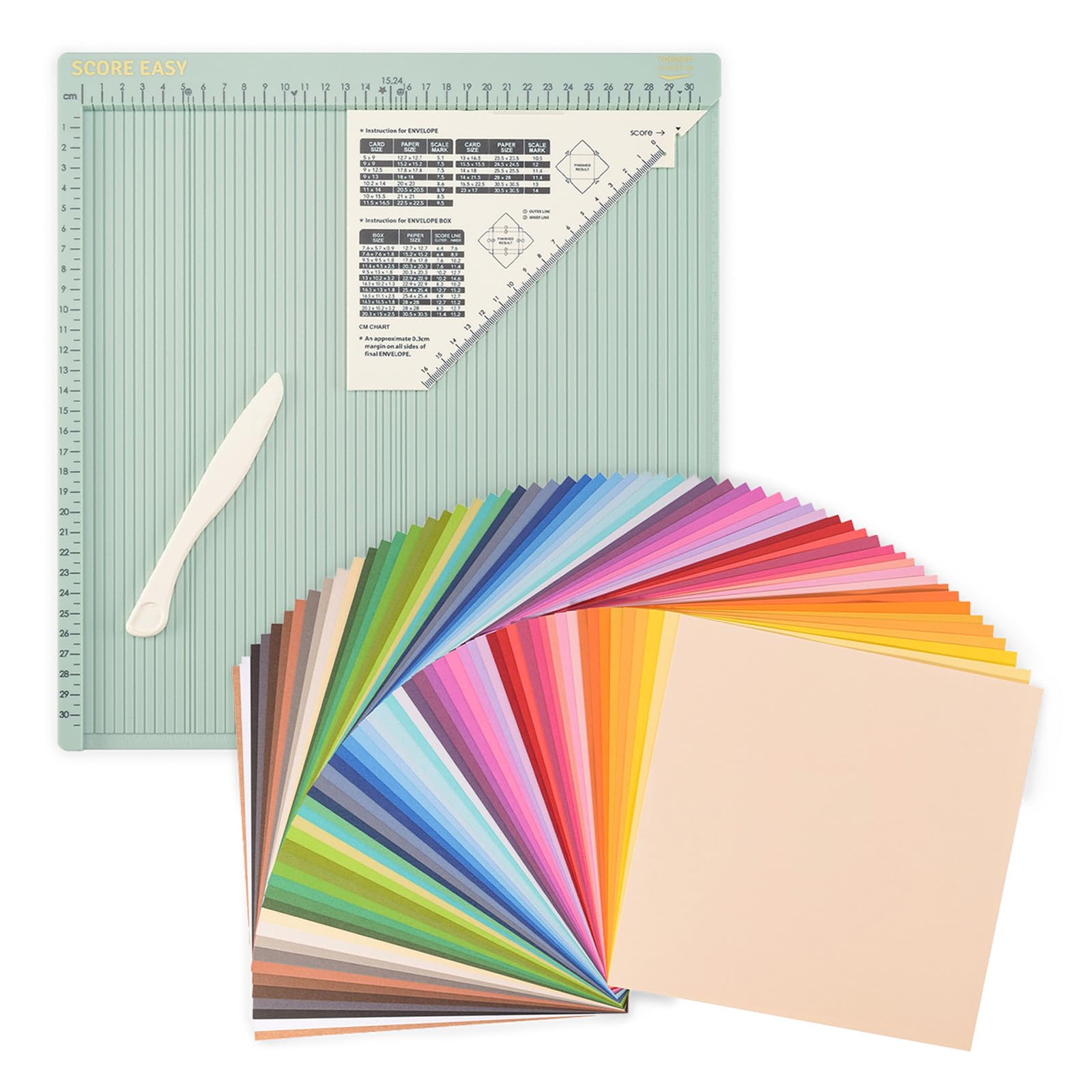 Vaessen Creative Bastelset - Falzbrett Score Easy 30,5 x 30,5 cm und Tonkarton Glatt 30,5 x 30,5 cm - Ideal für Karten Basteln, Scrapbooking und Briefumschlag - Scrapbooking Zubehör