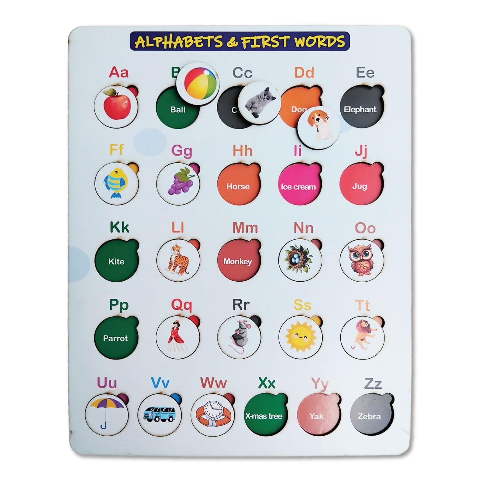 The Puzzl Co Wooden Alphabet Puzzle & First Words Matching Game – Montessori Spelling Toy for Kids Age 2-5, Educational Learning Puzzle with Photo Cards – Birthday Gift for Boys & Girls (2-4 Years) 2