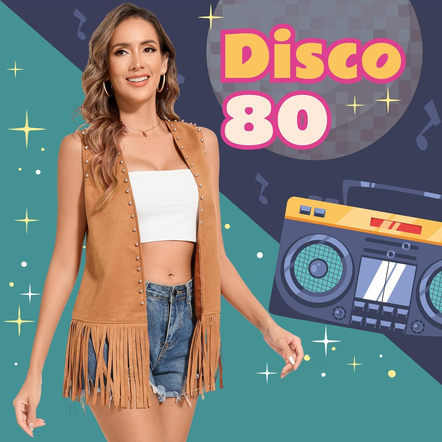 Womens Tassel Fringe Vest Sleeveless Western Cowgirl Vest 60s 70s Costume Tops Hippie Jacket for Halloween - Image 5