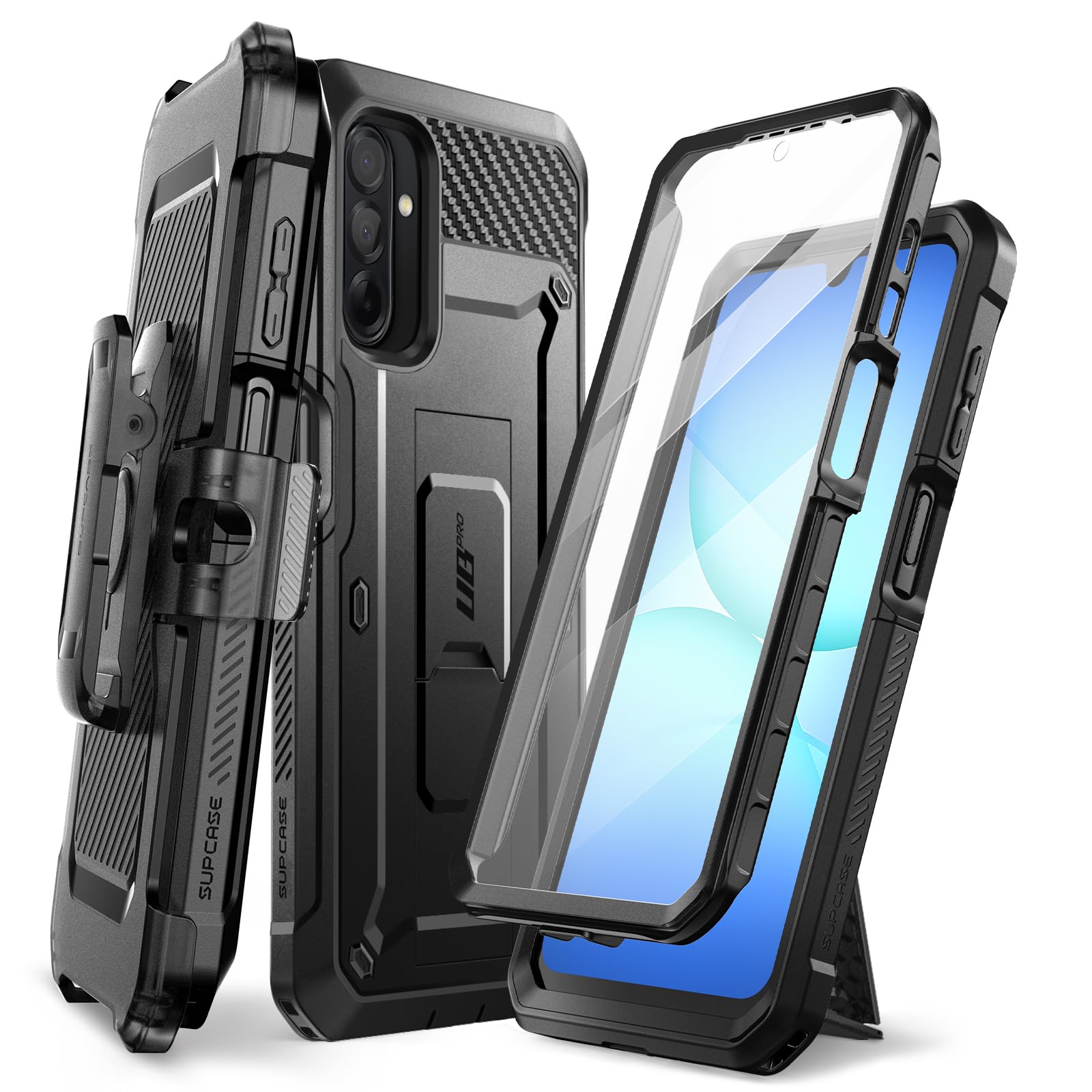 SUPCASE for Samsung Galaxy A17 5G Case with Screen Protector, Black | Built-in Kickstand, Belt Clip, Full-Body Heavy Duty Rugged Shockproof,