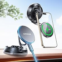 SUPERONE for MagSafe Car Mount Charger, 15W Magnetic Wireless Car Charger with Suction Cup, [Windshield+Dash] 360° Vacuum Phone Holders for Your Car for iPhone 17 16 15 14 13 12 Samsung with MagSafe
