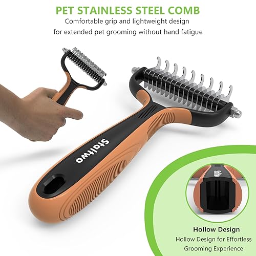 Miniatura 4 de Deshedding - Cepillo profesional 2 en 1 para pelaje inferior y furminador para perros  Control de desprendimiento para perros y gatos de pelo largo,